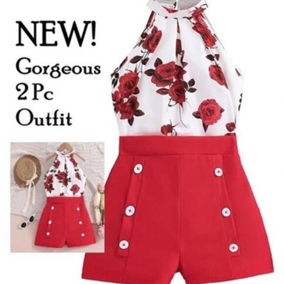 New Plus Size Red Shorts & Halter Blouse 2X Outfit  - Sassy Elegant - Picture 1 of 9